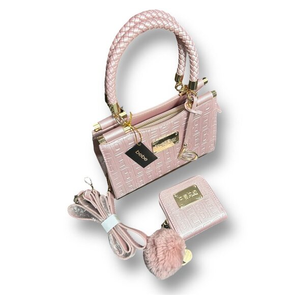 Bebe Alexandra Mini Satchel Gift Set Blush Shine Pink Logo Faux Leather NWT - Picture 14 of 14